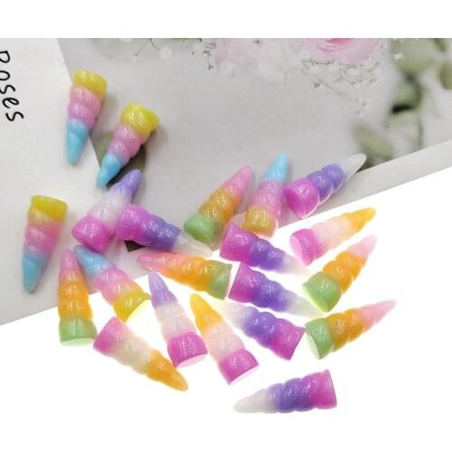 100pcs/lot Gradient pink glitter unicorn horn 3D resin for diy phone hair accessories about 10*10*25mm