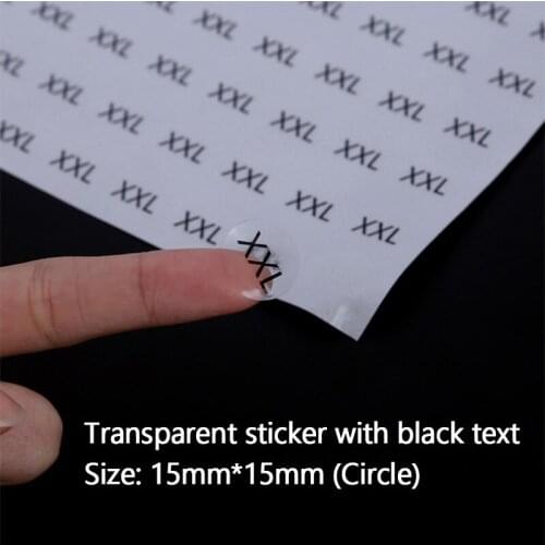 1000pcs Transparent Size Sticker Paper Circle Round Plastic Clothing Size Label Small Garment Size Stickers S M L XL XXL 15mm