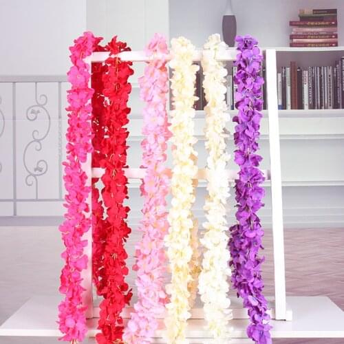 180cm Artificial Wisteria Flower Cherry blossom Vine Silk Hydrangea Rattan Wedding Party Home Decor Wall Backdrop Garland Flower