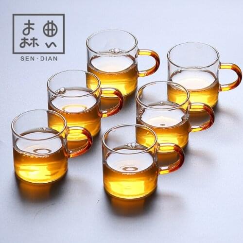 6 heat resistant glass cups, kungfu tea set, Japanese style thickened tea drinking belt, small tea cup, owner only
