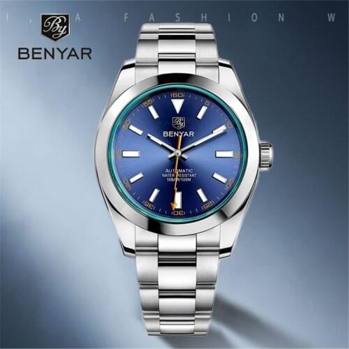 BENYAR Top Brand Men Automatic Watches Stainless Steel Men Mechanical Wristwatches 100M Waterproof Casual Business Wristwatch