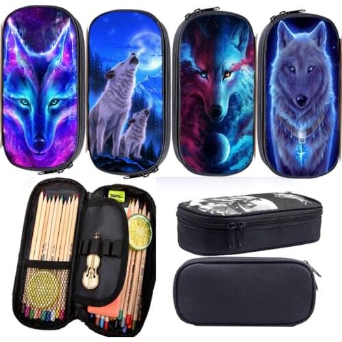 Animal Wolf Pencil Case For Boys Girls Students Wolf Pen Bag Animal Pen Case Kids Pencil Holder Children Stationery Bag