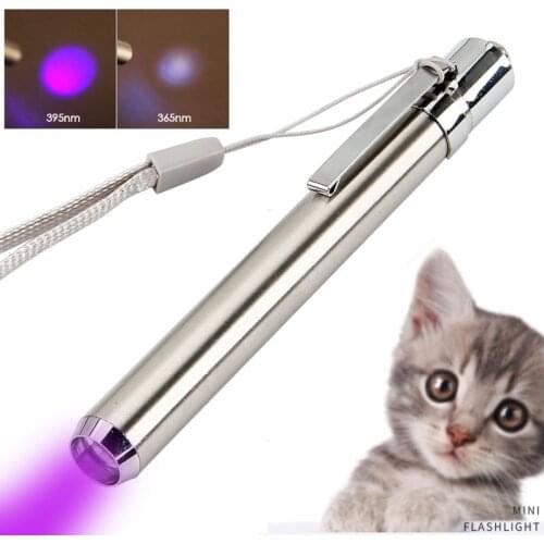 Stainless Steel Mini Pocket Lamp Led 365/395 UV Flashlight Torch Ultra Violet Light AA Battery for Marker Checker Detection