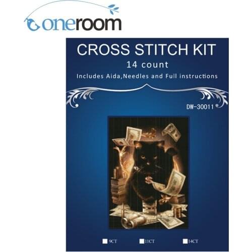 Cat play money bills cash,Counted Cross Stitch 14CT Cross Stitch Sets Wholesale Cross-stitch Kits Embroidery Needlework