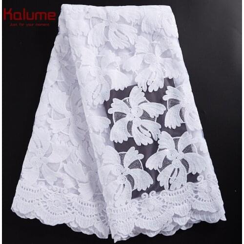 Kalume Pure White African Lace Fabric Sequins French Milk SIlk Lace Fabric 5 Yards Nigerian Tulle Lace Fabric For Wedding F2298