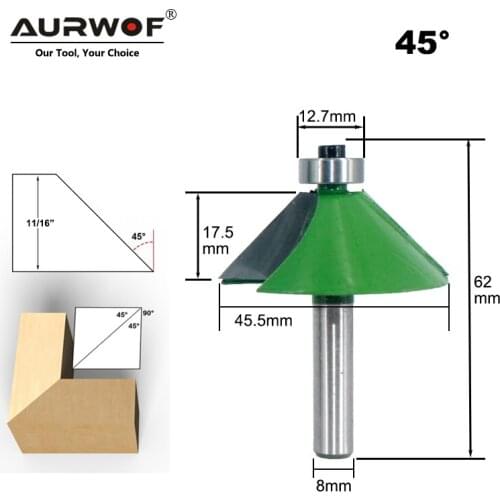 LAVIE 1pc 8mm Shank Chamfer Router Bit 45 Degree Bevel Edging Milling Cutter for Wood Woodork Machine Tools MC02110-45