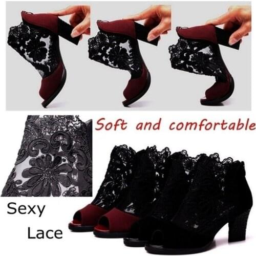 Fashion Dancing Shoes Black Red Lace Mesh Womens Latin Dancing Shoes High-heeled Boots Ankle high heel sandals