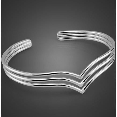 Fashion Women 100% 925 Sterling Silver Heart Bracelet Three-Line Design bracelets & bangles Silver Jewelry Gift