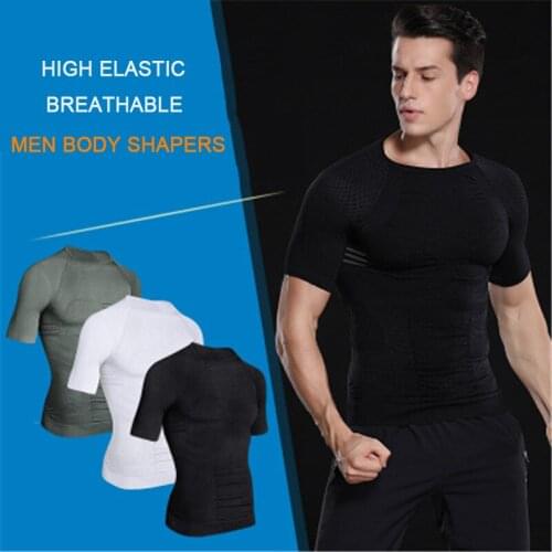 Mens Slimming Body Shapewear Corset TShirt Quick Dry Compression Sport Shirt Men Running Fitness T Shirt Tight Gym Sportswear
