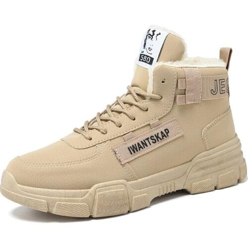 Men Outdoor Winter Snow Ankle Boots Leather Non-Slip Plush Warm Walking Male Casual Flat Work Shoes Sneakers Fashion Lace Up