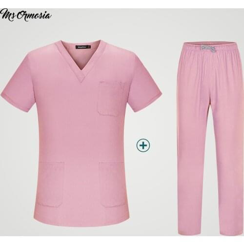 Womens Cotton Short Sleeve V-Neck Scrub Care Set Beauty Salon Fashionable and Comfortable Scrub Care Set Lab Pet Shop Workwear