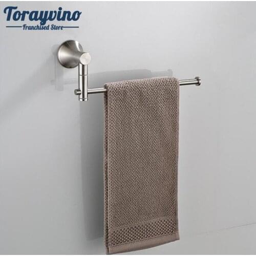 Torayvino Nickel Brush Swivel Stainless Steel Wall Mount Bathroom Towel Rail Holder Rack Shelf Single Layer