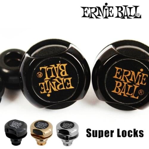Original Ernie Ball Super Locks/ Guitar Strap Locks, Black/ Gold/Nickel