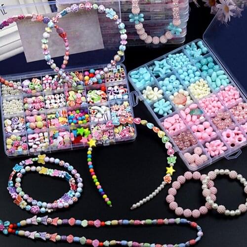 Creative 24 Grid Beaded Necklace Toy Kids Girls DIY Jewelry Handmade Accessory Kids Educational Toys for Children Gifts