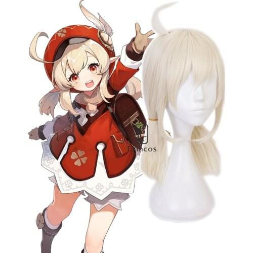 Genshin Impact Klee Cosplay Wigs Milk Golden Double Ponytail Medium Women Wig Heat Resistant Synthetic Hair