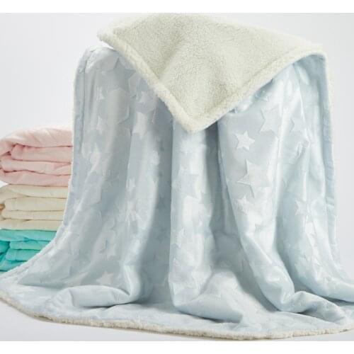 Plushed 3D Star 2 Layers Thermal Baby Blanket,Newborn Blanket with Sherpa Back,Soft Winter Infant Baby Quilt for Boys and Girls