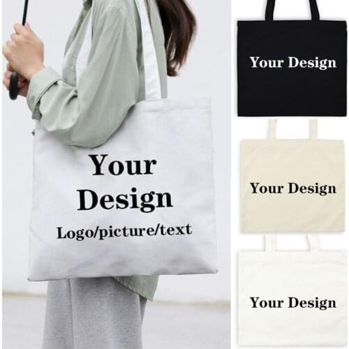 Custom Tote Bag Add Your Text / Logo / Picture Original Design Shopping Bags Handbag with Zipper Women Fashion Canvas Bags