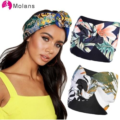 MOLANS 2021 New Floral Elastic Bandana Headbands Knotted Fashion Tie Scarf Hairbands Headpieces for Women Hair Accessories