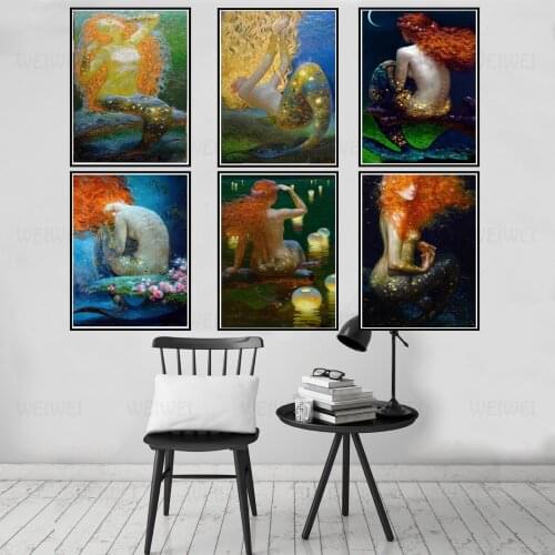 Mermaid Different Poses Canvas Art Poster Print Wall Picture Living Room Home Decor Unframed