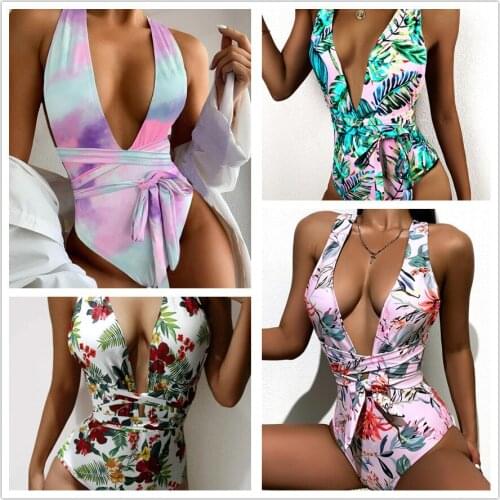 Sexy V-Neck Bandage One Piece Bathing Suit Cut Out Monokini Push Up High Waist Swimsuits for Women Swimwear Beach Wear Bodysuit