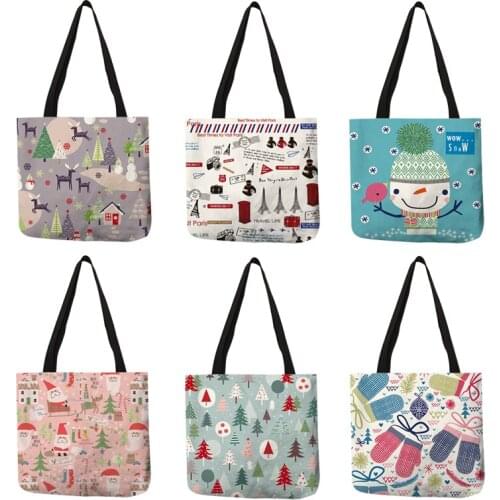 Christmas Travel Season Series Ladies Handbag Paris Santa Sock Tree Pattern Shoulder Bags New Year Gift Decor Storage Package