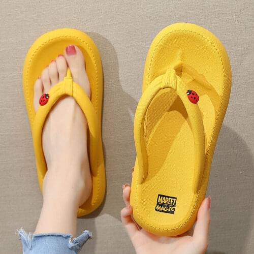 Apanzu Summer New Flip Flops Women ladybug Decorate Slippers Indoor Outdoor Comfortable Flip-Flops Fashion Beach Flat Slides
