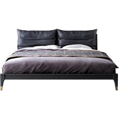 Nordic solid wood bed modern minimalist 1.81.5 master bedroom double bed small apartment ash light luxury leather bed