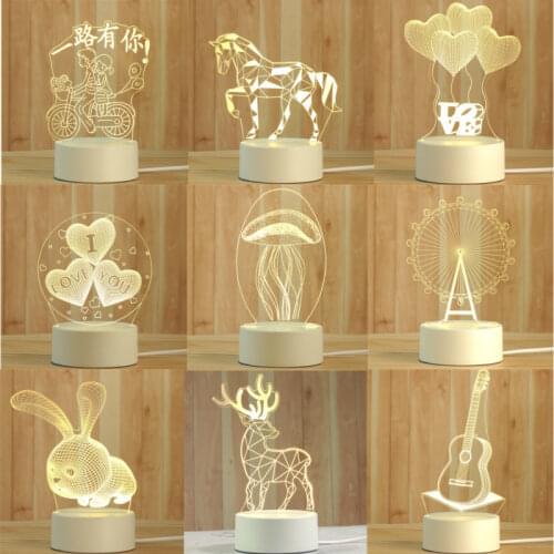 American Creative 3D Acrylic Night Light Bedroom Beside Lamp Desktop LED Lighting Boys Girls Christmas Gifts USB Interface