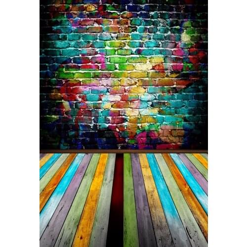 VinylBDS Colorful Brick Wall Wedding Background Wooden Floor Backdrops for Photography Children Backgrounds for Photo Studio