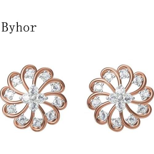 Byhor Solid 14K White/Yellow+White/Rose+White Gold 0.62ct H/SI Natural Diamonds Stud Earrings Wedding Women Cерьги Fine Jewelry