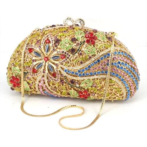 Rhinestones Peacock Women Crystal Evening Clutches Bags Wedding Prom Party Bride Clutch Purse Metal Minaudiere Handbag