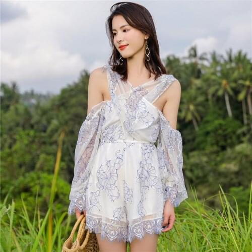 Beach Style Summer Sleeveless Mesh Embroidery Hollow Out Holidqy Women Dresses High Quality Empire Sexy Luxury Femmes Dresses