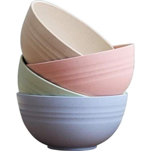 4 Pcs/pack Eco-friendly Wheat Straw Children Rice Noodle Salad Bowl Household Tableware Dinner Soup Bowl 30oz 24oz