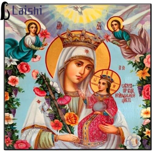 5D Diy Virgin and Child, Religion, Angel, Flower Diamond Painting Full Round Square Drill Rhinestone Mosaic Home Decoration