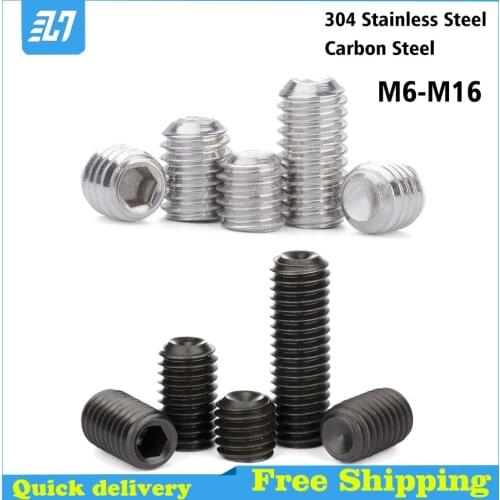 Set Grub Screw Metric Thread Machine Hex Allen Headless Bolt M6 M8 M10 M12 M16 Black Carbon Steel 304 Stainless Steel