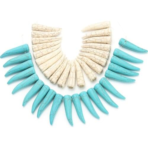 20Pcs/pack 1cm*3.8cm Tusk Ivory Shape Loose Bulk Blue White Created Beads Jewelry Making DIY Stones Craft Beading F1265