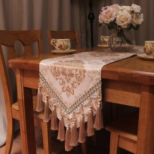CURCYA Wedding Decoration Luxury Jacquard Light Brown Table Runner 30x200cm Handmade Elegant European Floral Table Runners Decor