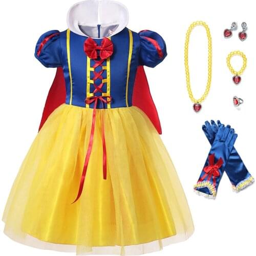 Children Girl Snow White Dress Princess Costume Kids Baby Birthday Halloween Party Fancy Dresses for Girls Cosplay Gown + Cloak