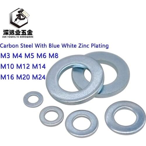 DIN125 Plain Washer M3-M24 Carbon Steel With Blue White Zinc Plating Flat Machine Washer Plain Washer Gasket