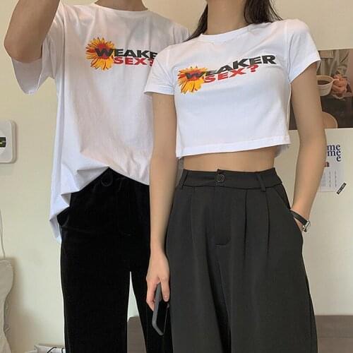 Fashion T Shirt Women Kawaii Daisy Print Short Sleeved O-neck T-shirts Vintage Ullzang Tshirt Harajuku Couple Top Tees