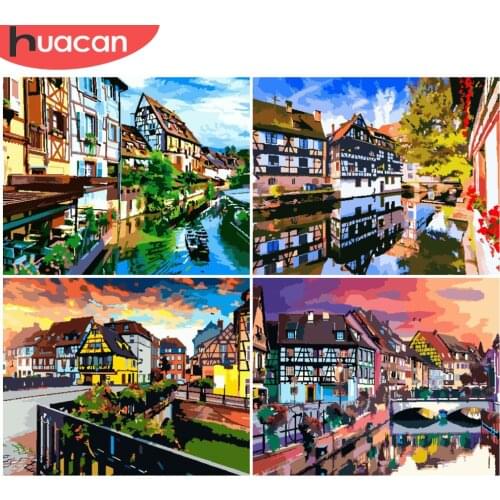HUACAN Painting By Number House Landscape Drawing On Canvas HandPainted Art Gift DIY Pictures By Number City Kits Home Decor