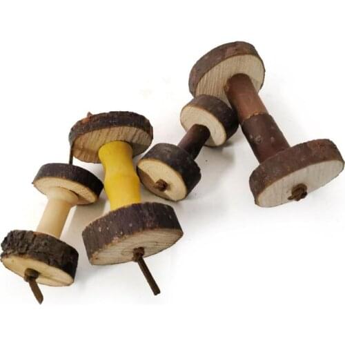 1pc Cute Natural Wooden Dumbbell Rabbits Pet Molars Toys Pine Dumbells Unicycle Bell Roller Chew Toys Hamster Parrot Pet Product