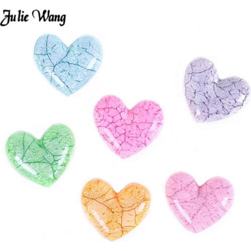 Julie Wang 10pcs Crack Heart Epoxy Charms Resin Flatback Cabochon Stationery Box Phone Decor Hair Accessory Slime Supplies 27mm