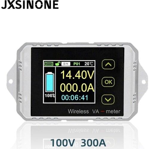 JXSINONE 100V 300A Wireless Ammeter Voltmeter Battery Capacity Monitoring Coulomb Counter 12V 24V 48V Color Screen Meter VAT1300