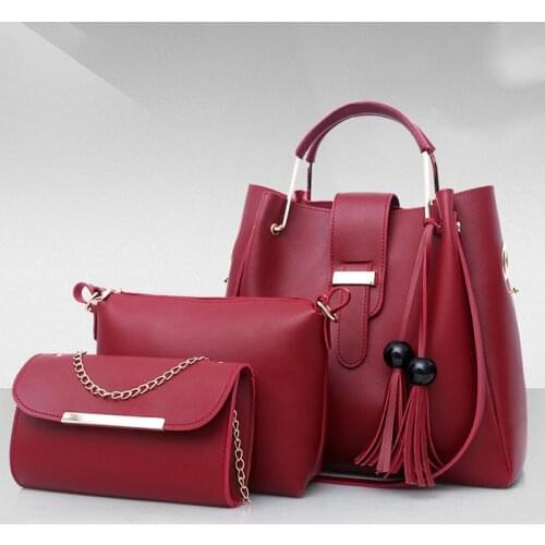 3Pcs Women Handbags Set 2019 Leather Shoulder Bags Large Capacity Casual Tote Bag Female Tassel Bucket Purses And Handbags