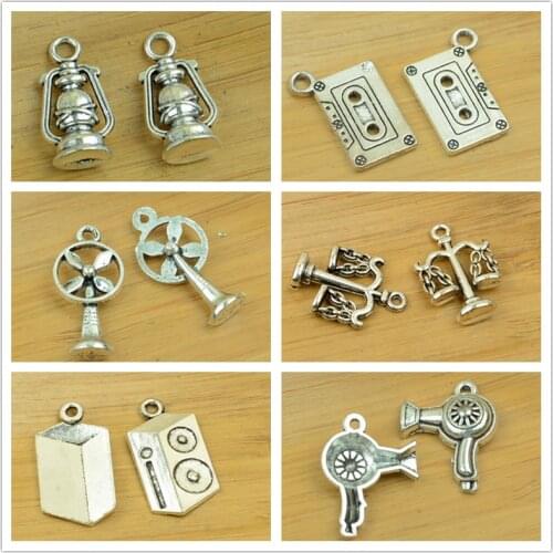 Tape/radio/hairdryer/fanner/ceiling lamp/balance/ electrical appliance shape antique silver alloy diy pendant vintage jewelry