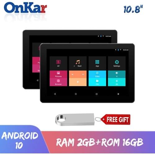 ONKAR Car Android 10 Headrest Monitor 10.8 inch 1024*1080 Capacitive Touch Screen Mirror Link/TF SD Card/USB/HDMI/MP5/AV in Out