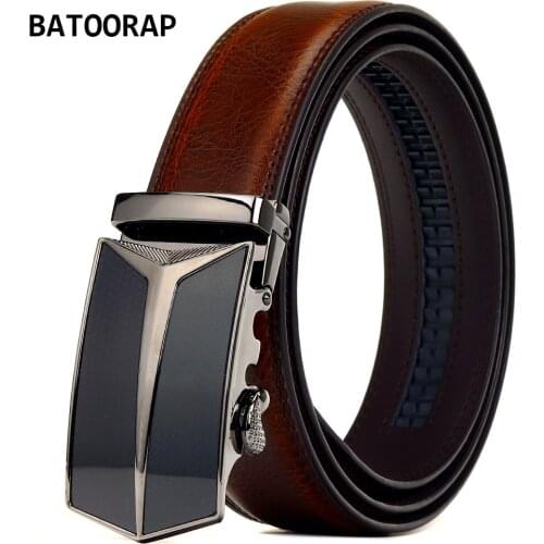 BATOORAP Mens Brown Leather Belt Automatic Buckle Alloy Fashion High Quality Cowhide Business Male Trouser Strap Z55P01