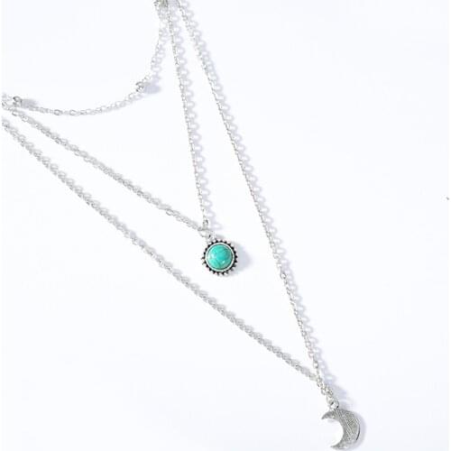2019 new arrivals fashion pop jewelry moon three-layer multi-layer necklace Bohemian female jewelry wholesale gift