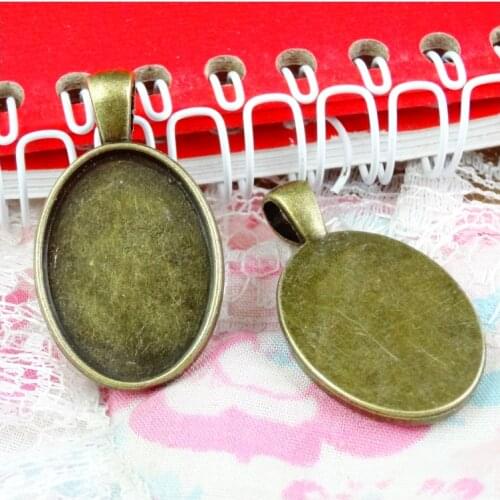 20pcs Oval Metal Alloy Tray Pendant Fit 18*25mm Antique Bronze Color Vintage Handmade Cameo Base Setting